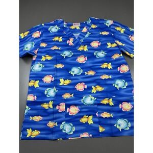 fashion scrubs women's scrub top size medium tropical fish print bright colored
